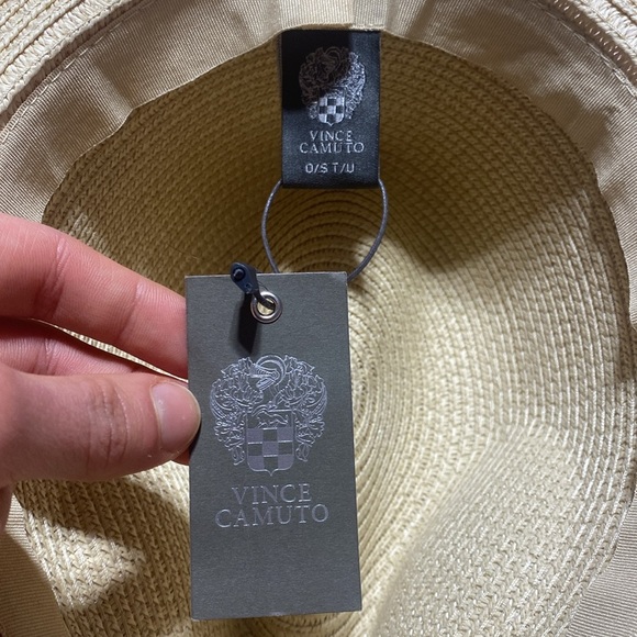 NWT Vince Camuto Straw Bucket Summer Beachy Hat With Fabric Pink Tie - Picture 5 of 6